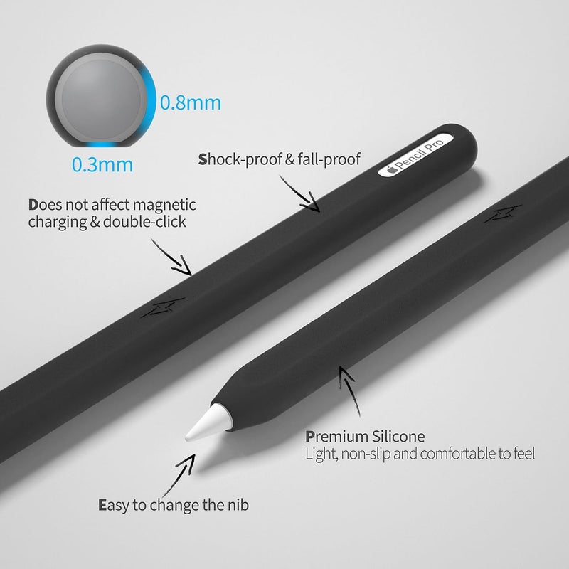 AKSHFETH Ultra Thin Protective Pencil Cover for Apple Pencil Pro &Apple Pencil 2nd Gen Silicone Case Sleeve Compatible with Apple Pencil Pro (Black) - Image 3